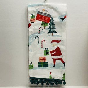 Christmas Kitchen Towel Dishtowel 20x30" Cotton Santa Tree Present Candy Trim